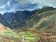 ‡ GARETH PARRY (Welsh b.1951) oil on board - entitled verso 'Nant Ffrancon (Gaeaf/Winter)',