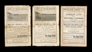 THE FOOTBALL CLUB HOUSE: THREE CARDIFF CITY PROGRAMMES FROM 1943 SEASON, including Cardiff City