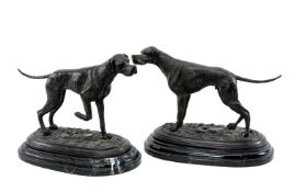 FIELD SPORTS CLUB HOUSE: MANNER OF J.P. MENE, bronze - pair hounds, probably pointers, on stepped