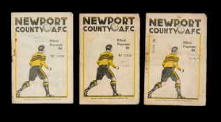 THE FOOTBALL CLUB HOUSE: THREE NEWPORT COUNTY AFC PROGRAMMES, Newport County vs. Bradford dated