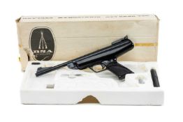 THE SHOOTING CLUB HOUSE: BSA SCORPION .22 AIR PISTOL, boxed, blackened all over, 8-inch hinged