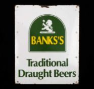 THE ADVERTISING CLUB HOUSE: VINTAGE 'BANKS'S TRADITIONAL DRAUGHT BEERS' ENAMEL SIGN, flange edge,