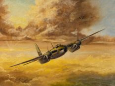MILITARY / AVIATION CLUB HOUSE: G. L. WRIGHT (20th C.) oil on canvas - Morning Victory, RAF WWII
