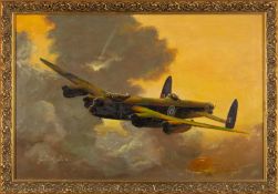 MILITARY / AVIATION CLUB HOUSE: G. L. WRIGHT (20th C.) acrylic on canvas - Climbing to Rendezvous,