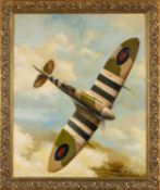 MILITARY / AVIATION CLUB HOUSE: G. L. WRIGHT (20th C.) oil on canvas - Out of the Clouds, RAF WWII