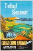THE RAILWAY CLUB HOUSE: GREAT ORME RAILWAY TRAVEL POSTER, 'Thrilling! Spectacular!' featuring tram