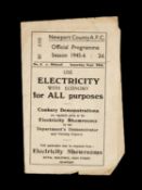 THE FOOTBALL CLUB HOUSE: NEWPORT COUNTY AFC PROGRAMME FROM SEASON 1945 - 1946, Newport County vs.