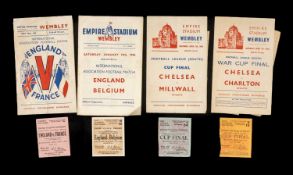 THE FOOTBALL CLUB HOUSE: FOUR ASSOCIATED TORN MATCH ENCLOSURE TICKETS, to include War Cup final