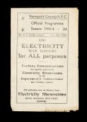 THE FOOTBALL CLUB HOUSE: NEWPORT COUNTY AFC PROGRAMME FROM SEASON 1945 - 1946, Newport County vs.