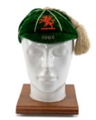 THE FOOTBALL CLUB HOUSE: 1903 FOOTBALL ASSOCIATION OF WALES CAP, awarded to R. Morris, green