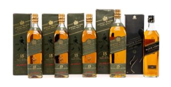 WINE & SPIRITS CLUB HOUSE: JOHNNIE WALKER WHISKY, 3 x 70cl 15yo Green Label, 1 x 100cl 15yo green