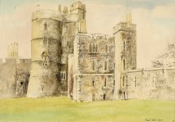 ‡ DAVID TINDLE RA (British b.1932) watercolour - Windsor Castle, signed and dated 1954, 26 x 37cms
