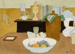 ‡ JOHN NAPPER (British 1916-2001) watercolour and pencil - 'Still Life with Purple Grapes', signed