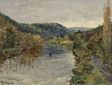 ‡ PETER BROWN (British b.1967) oil on canvas - rivers scene possibly the Wye, signed and dated '