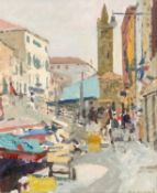 ‡ KEN HOWARD RA (British b.1932) oil on canvas board - entitled verso 'Campo S.Barnaba' on gallery