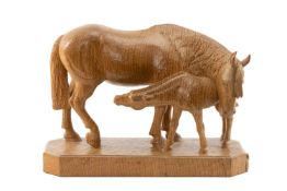 ‡ STAN 'WOODPECKERMAN' DODDS (British, 1928-2012) carved oak - Mare and Foal, created at the