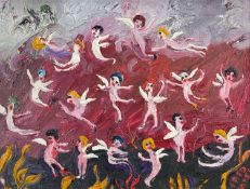 ‡ FRED YATES (British, 1922-2008) oil on canvas - entitled verso, 'Hell's Angels', signed, 25.5 x