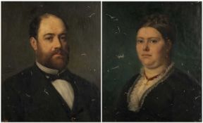GASTON CASIMIR SAINT-PIERRE (French, 1833-1916) oils on canvas - pair portraits of lady and