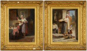 ALEXANDER ROSELL (British, 1859-1922) oil on canvas - Helping Mother; Cupboard Love, signed, 32 x