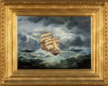 SAMUEL SYKES (British, 1850-1920) oil on canvas - Brigantine in choppy seas, two other vessels on