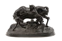 AFTER PIERRE-JULES MÊNE (French, 1810-1871), bronze - Arab Mare and Foal, signed in the base, 49.