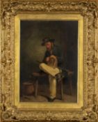 THOMAS JONES BARKER (British, 1815-1882) oil on panel - Sailor mending his angling net, signed