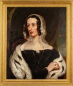 EARLY 19TH C. BRITISH SCHOOL, oil on canvas - portrait of a lady, in ermine stole and lace cap, 74 x