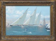 ‡ MICHAEL J. WHITEHAND (British, b. 1941) oil on canvas - 'Britannia, Shamrock & Astra Racing Off