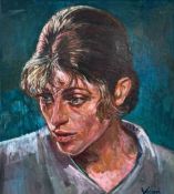 ‡ ANDREW VICARI (Welsh 1932-2016) oil on panel - entitled verso, 'Joanna Shimkus, The Virgin and the