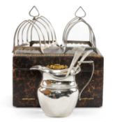 SMALL GROUP SILVER, comprising boxed pair 5-bar toast racks, cream jug and 2 Georgian bright cut