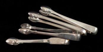 FOUR SILVER SUGAR TONGS, of simple design, including London 1810, William & Samuel Knight, another