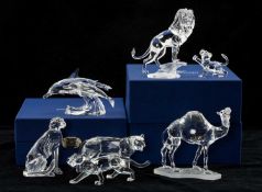 COLLECTION OF SWAROVSKI CRYSTAL ANIMALS including, High Tail Cheetah, 183225, Lion (standing on a