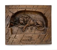 CONTINENTAL TREEN WALL PLAQUE, depicting, The Lion of Luzern, walnut, bearing Roman numerals for the