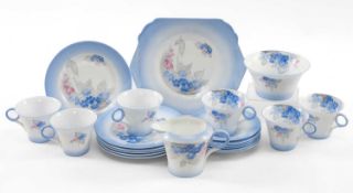 SHELLY 'PHLOX' PATTERN BONE CHINA TEA SET, W12189, 6 teacups, saucers and side plates together