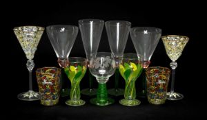 PART SUITE OF GREEN & PINK TINTED GLASS STEMWARE, including large and small goblets (26), together