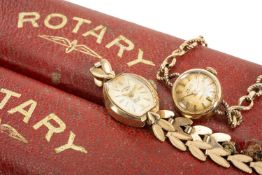 9CT GOLD LADIES' ROTARY WRISTWATCH with integrated 9ct gold bracelet, together with 9ct gold