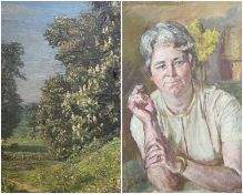 THOMAS RATHMELL (1912-1990) oil on board - The Horse Chestnuts, titled and dated 1947 verso, 49 x