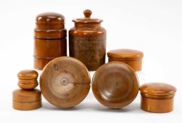 COLLECTION OF PHARMACY TREEN, Herb/Medicament storage jar, 3 and 2 section Salve or Ointment pots in
