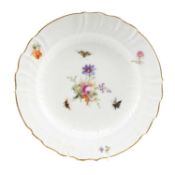 19TH CENTURY KPM BERLIN PLATE, with ozier moulded rim, shanked fluted cavetto, flower and insect