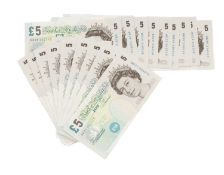 CONSECUTIVE BANK OF ENGLAND £5 NOTES, comprising MB28336531 - MB28336540, MB28336542, and MD31985368