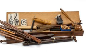 COLLECTION OF MUSICAL TREEN, including conducting batons, drumsticks, fifes, tonic solfa pitch pipe,