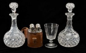 ASSORTED ANTIQUE GLASSWARE, comprising fruiting vine engraved globe and shaft decanters and