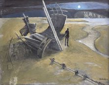 ‡ PHILIP MUIRDEN (1932-2023) oil on canvas - entitled verso, 'No Footsteps in the Sand', signed,