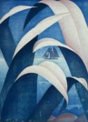 ‡ MERYL WATTS (Welsh 1910-1992) lithograph - sailing yacht through tall leaves, Meryl Watts Studio