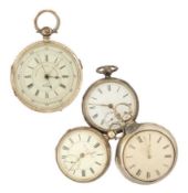 FOUR SILVER POCKET WATCHES, comprising 1. pair cased watch, London 1802, verge fusee movement signed
