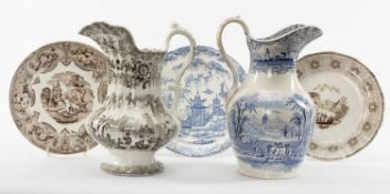 ASSORTED MAINLY WELSH POTTERY comprising believed Llanelly/Ynysmeudwy pottery brown transfer jug