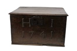 18TH CENTURY WELSH OAK BOX with studded lettering, 30 (h) x 52 (w) x 40cms (d) Provenance: private