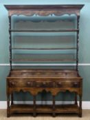 SOUTH WALES OAK & ELM DRESSER, open rack with shaped cornice and sides, fitted three shelves above