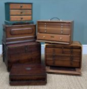 SIX STORAGE CHESTS/BOXES, including 19thC. brass mounted mahogany writing box, Union graduated
