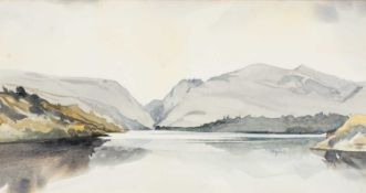‡ JOHN MORRIS watercolour - Llyn Padarn, unsigned, 27 x 52cms Provenance: private collection Conwy